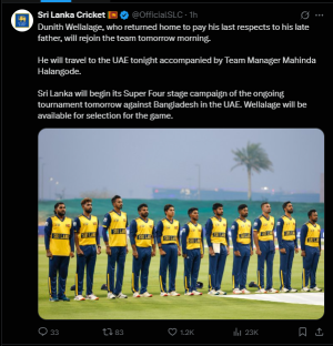 Dunith Wellalage Returns to Sri Lanka Asia Cup Squad After Father's Passing