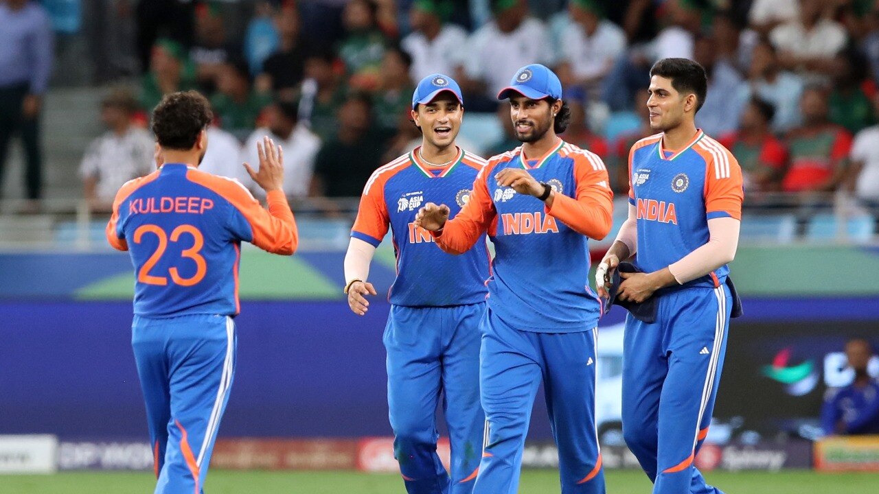 India celebrate their win over Bangladesh. (Reuters Photo) Abhishek Sharma